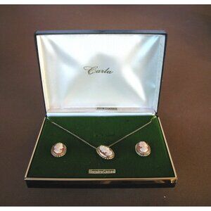 Carla Vintage Cameo Necklace & Earrings Set in Box